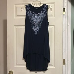 B.L.E.U. High/Low Embroidered Blue Top Size Small